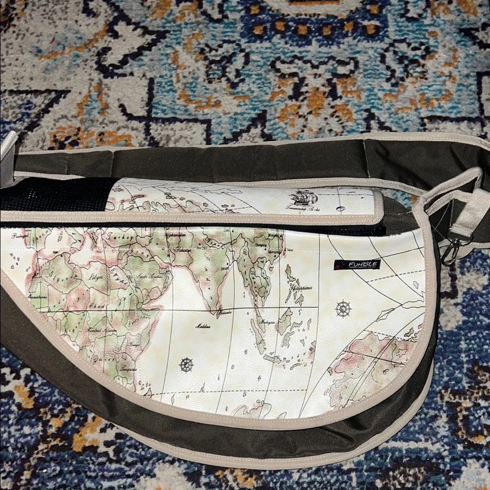 Fundle Luxury Pet Sling Olive Map Series Print Bag GUC